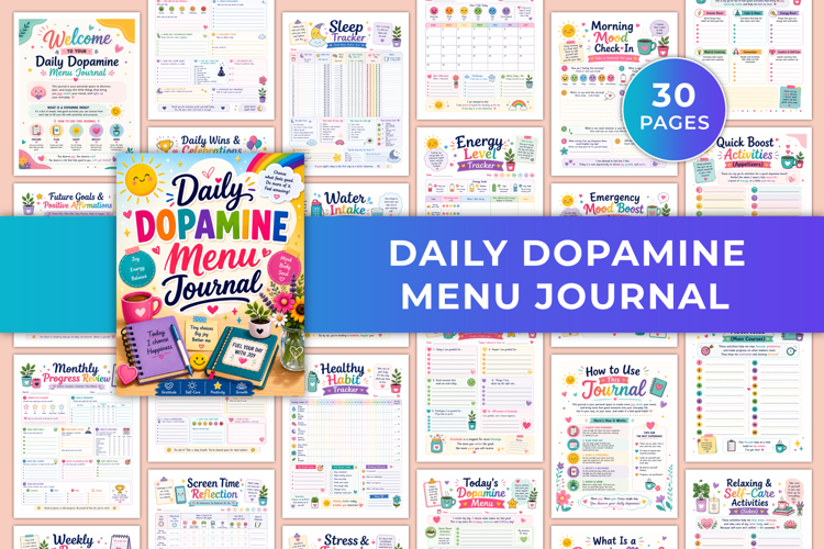 Daily Dopamine Menu Journal | Happiness, Self-Care & Wellnes