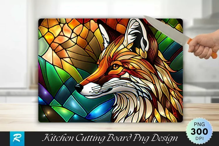 Fox Head Stained Glass Cutting Board Sublimation Design