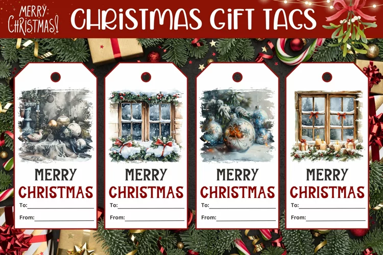 Watercolor Christmas Gift Tags, Winter Gift Tags