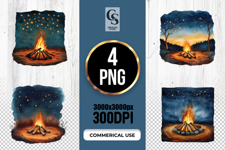 Starry Night Campfire Clipart Sublimation PNG