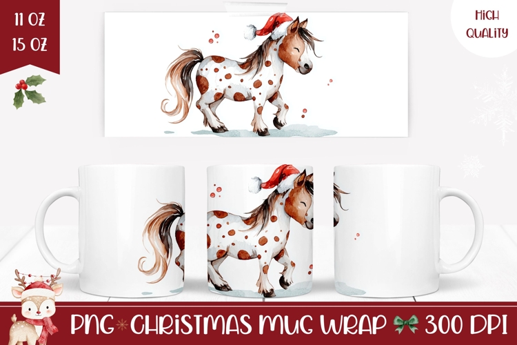 Cartoon Christmas Horse Mug Design, Winter Animals Mug Wrap