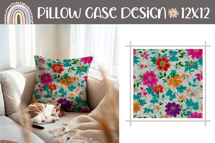 Cartoon Flowers Pillow PNG, Vintage Pillow Case Template