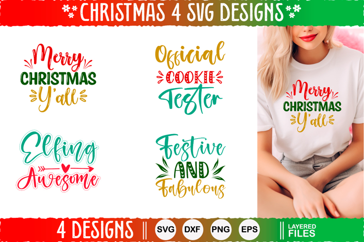 4 Christmas SVG Designs, Christmas SVG Cut file design