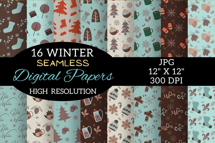 Winter Digital Paper, Boho Vintage Winter Digital Papers