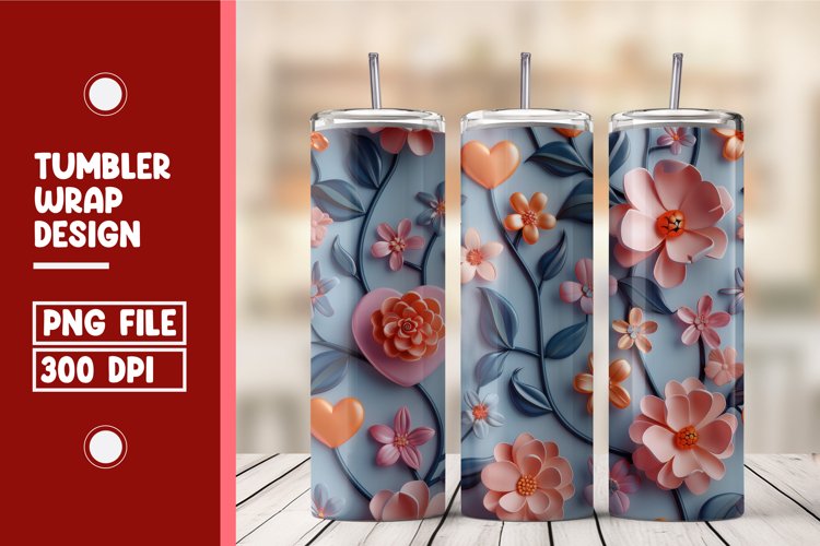 Heart Flower Tumbler Wrap Design example image 1