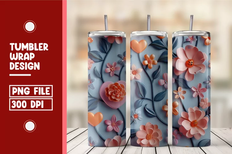 Heart Flower Tumbler Wrap Design