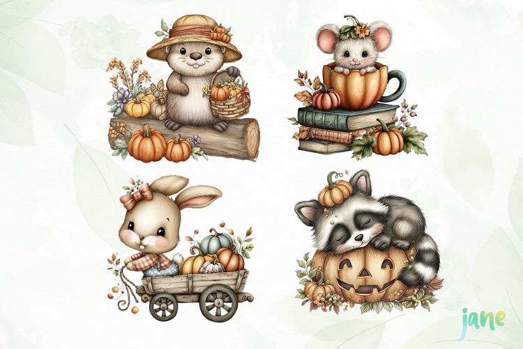Cute Halloween Fall Animal Sublimation Clipart