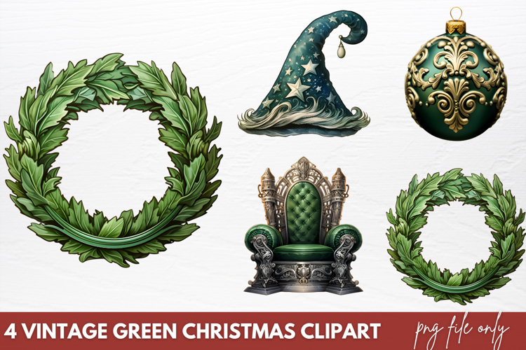 Vintage Green Christmas Clipart PNG