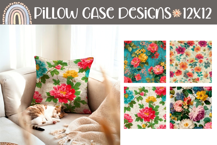Vintage Flowers Pillow Case, Floral Pillow Sublimation PNG