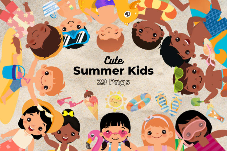 Cute Kids Summer Clipart Bundle