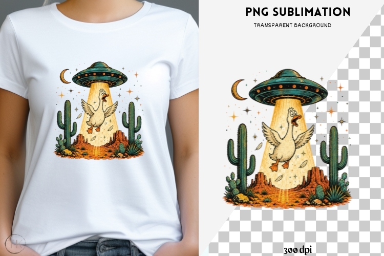 UFO goose png design for T-shirts