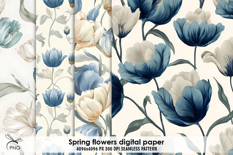 Spring flowers digital paper, seamless pattern