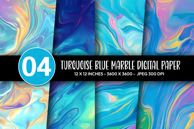 Turquoise Blue Marble Digital Paper