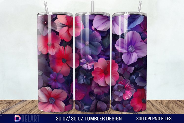 3D Fuchsia and Violet Flowers Tumbler Wrap example image 1