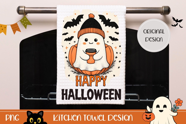 Cartoon Halloween Ghost Towel, Halloween Bats Towel Template