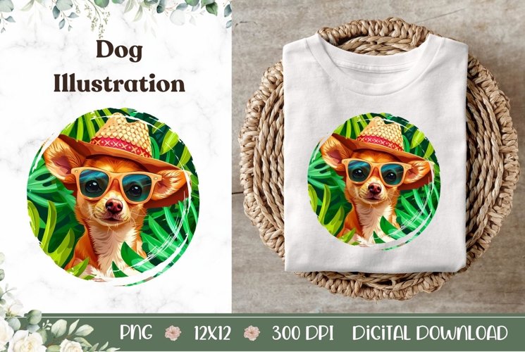 Summer Chihuahua Illustration, Cartoon Chihuahua Sublimation