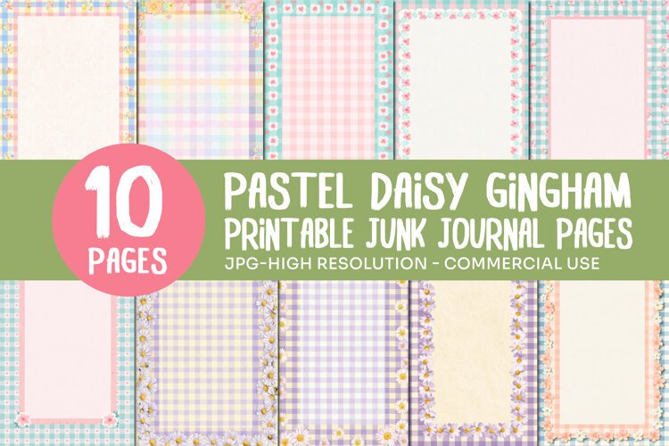 Pastel Daisy Gingham Junk Journal Pages example image 1