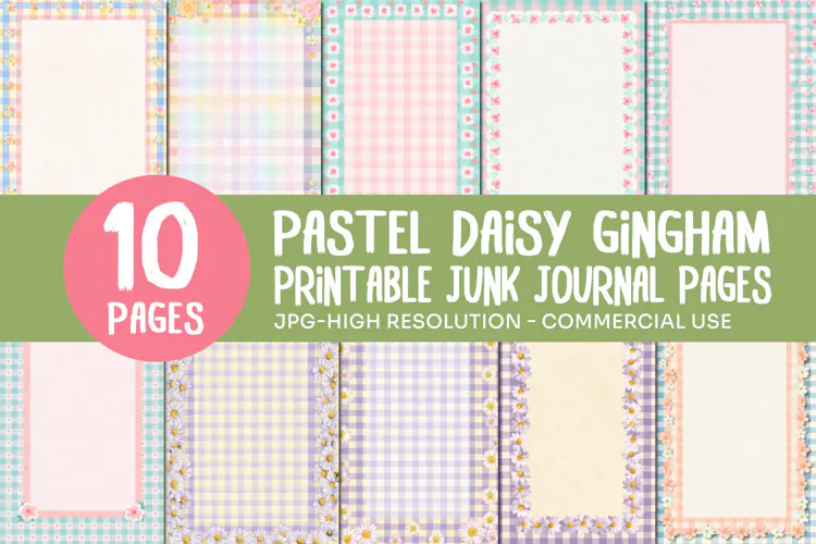 Pastel Daisy Gingham Junk Journal Pages