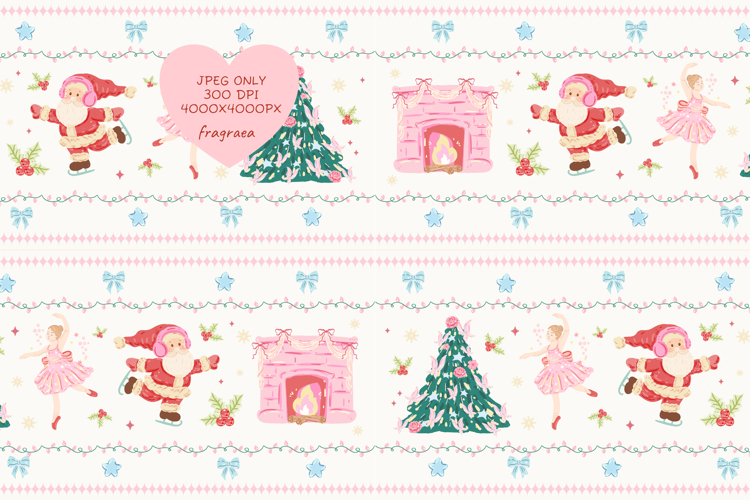 Cute Santa Claus Christmas Border Stripe Seamless Pattern