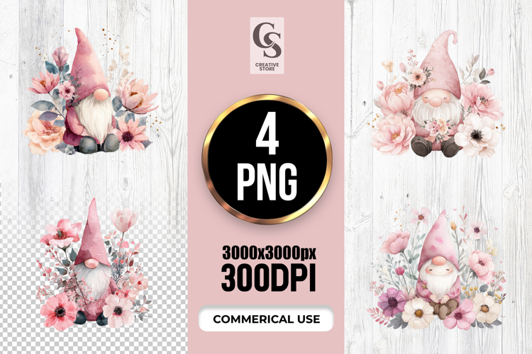 Watercolor Floral Gnome Sitting Clipart Sublimation PNG