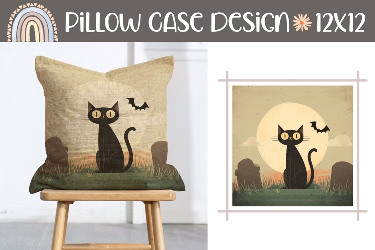 Cartoon Halloween Pillow Design, Black Cat Pillow Case