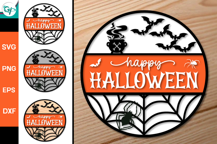 happy Halloween Round Sign SVG | Halloween Door Hanger SVG