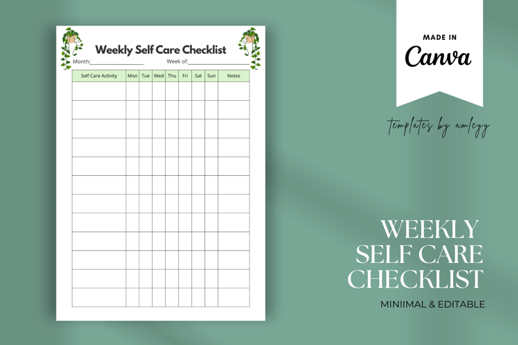 Weekly Self-Care Checklist Planner | Mental Health   Wellnes