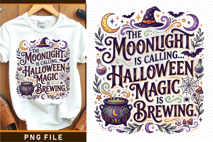 The moonlight is calling, Halloween magic is brewing PNG