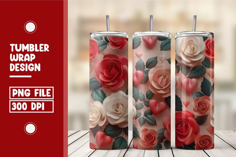 Heart Flower Tumbler Wrap Design