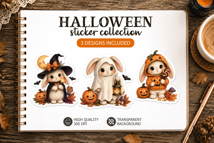 Cute Halloween Bunny Stickers Witch Pumpkin Ghost