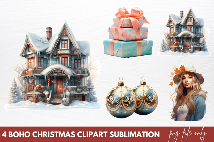 Boho Christmas Clipart Sublimation PNG