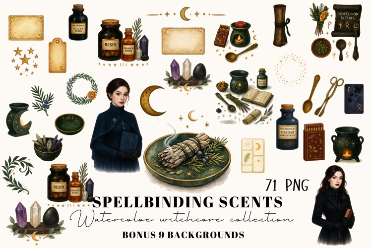 Witchcore Apothecary Watercolor Clipart