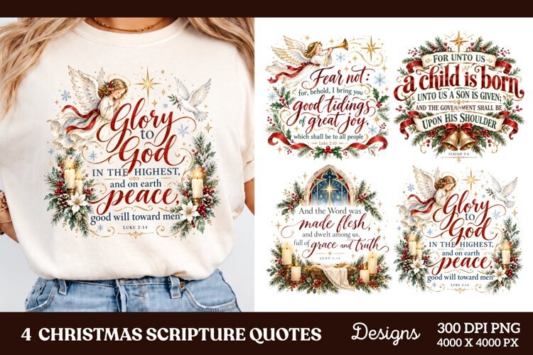 4 Christmas Scripture PNG Designs, 4 Christian Nativity Quot example image 1