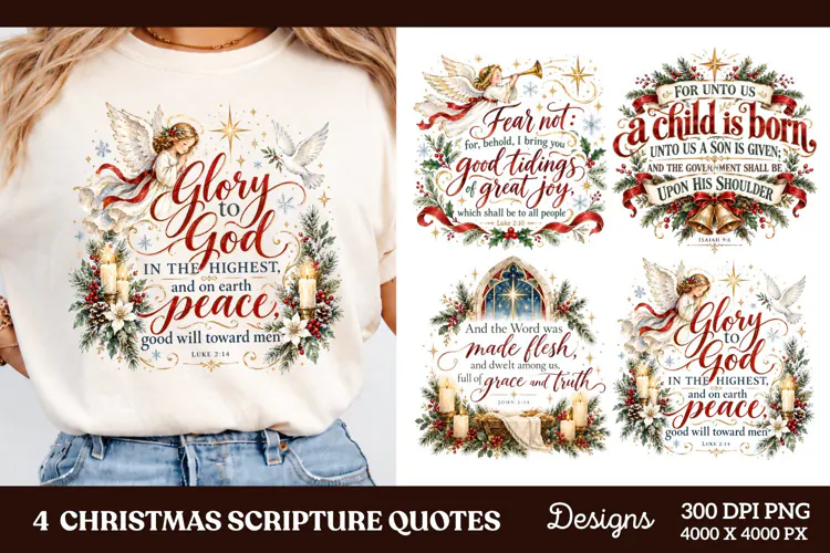 4 Christmas Scripture PNG Designs, 4 Christian Nativity Quot