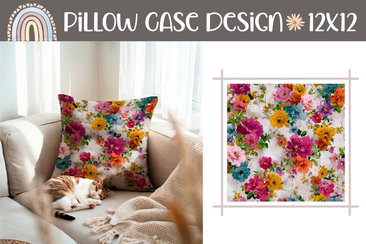 Cartoon Flowers Pillow PNG, Rustic Pillow Case, Flowers PNG