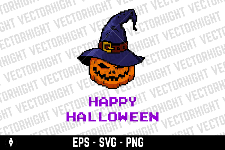 Pixel art halloween pumpkin icon isolated on white bg