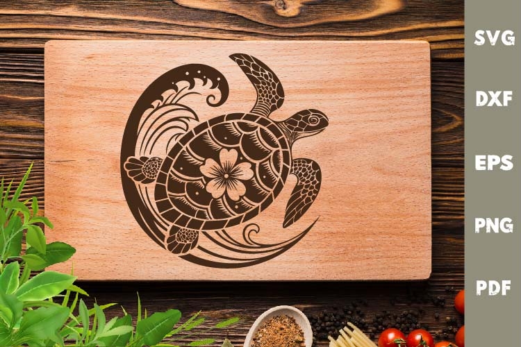 Turtle Design, Underwater World, Cutting board, Laser SVG