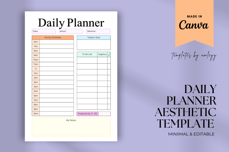 Daily Planner Aesthetic Template | Editable Canva Layout