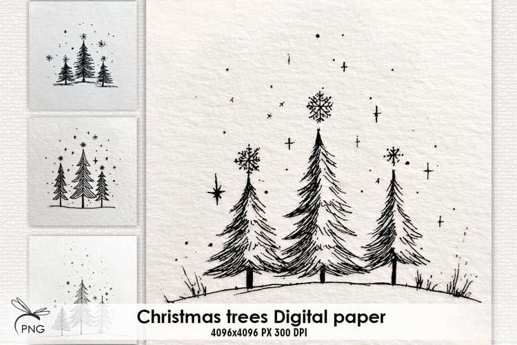 Christmas trees digital paper, background clipart