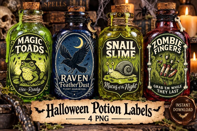 Halloween Potion Labels PNG, Creepy Witch Ingredients example image 1