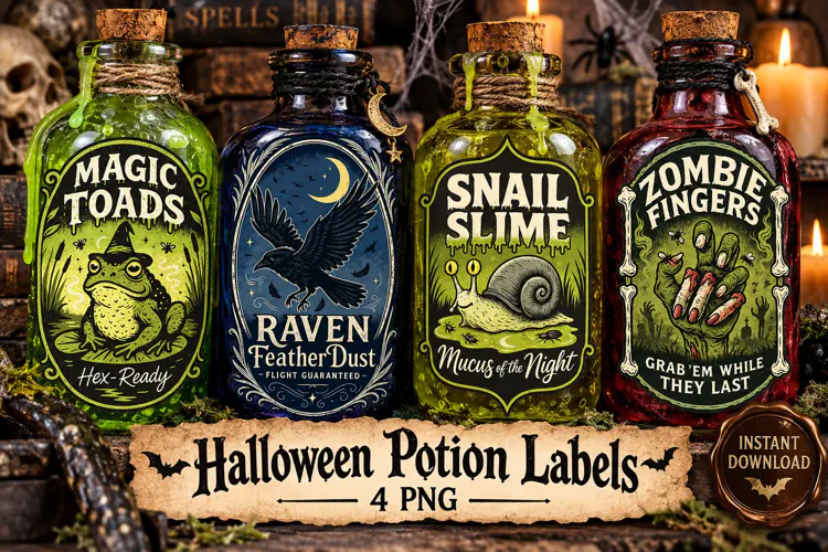 Halloween Potion Labels PNG, Creepy Witch Ingredients