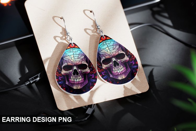 Stained Glass Halloween Skull Earring Design
