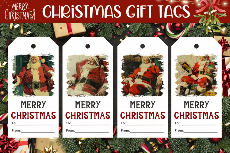 Watercolor Santa Claus Gift Tags, Winter Gift Tag Printable
