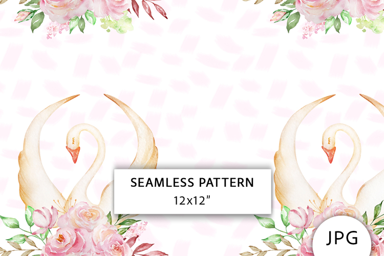 Swan Seamless Pattern, Romantic Digital Paper