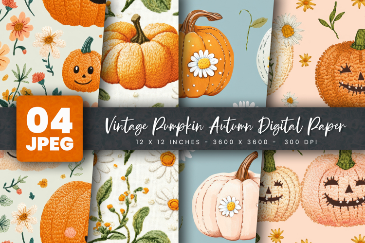 Vintage Pumpkin Autumn Digital Paper
