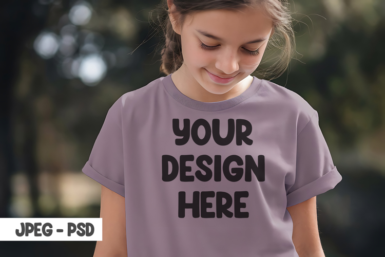 Cute girl model t-shirt mockup psd & jpeg