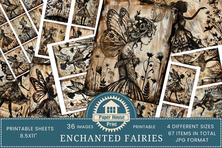 Fairy Junk Journal Pages, Fantasy Fairy Collage Printables example image 1