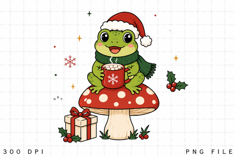Cute Christmas Frog PNG, Cottagecore Mushroom Frog Sublimati