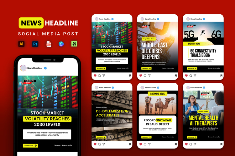 News Headline Social Media Post - Canva, PSD, AI
