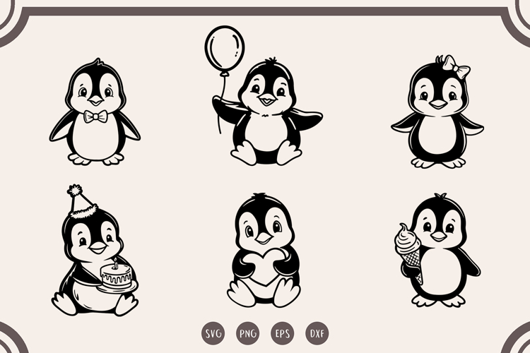 Cute Penguin svg Bundle, Penguin with Cake svg, png